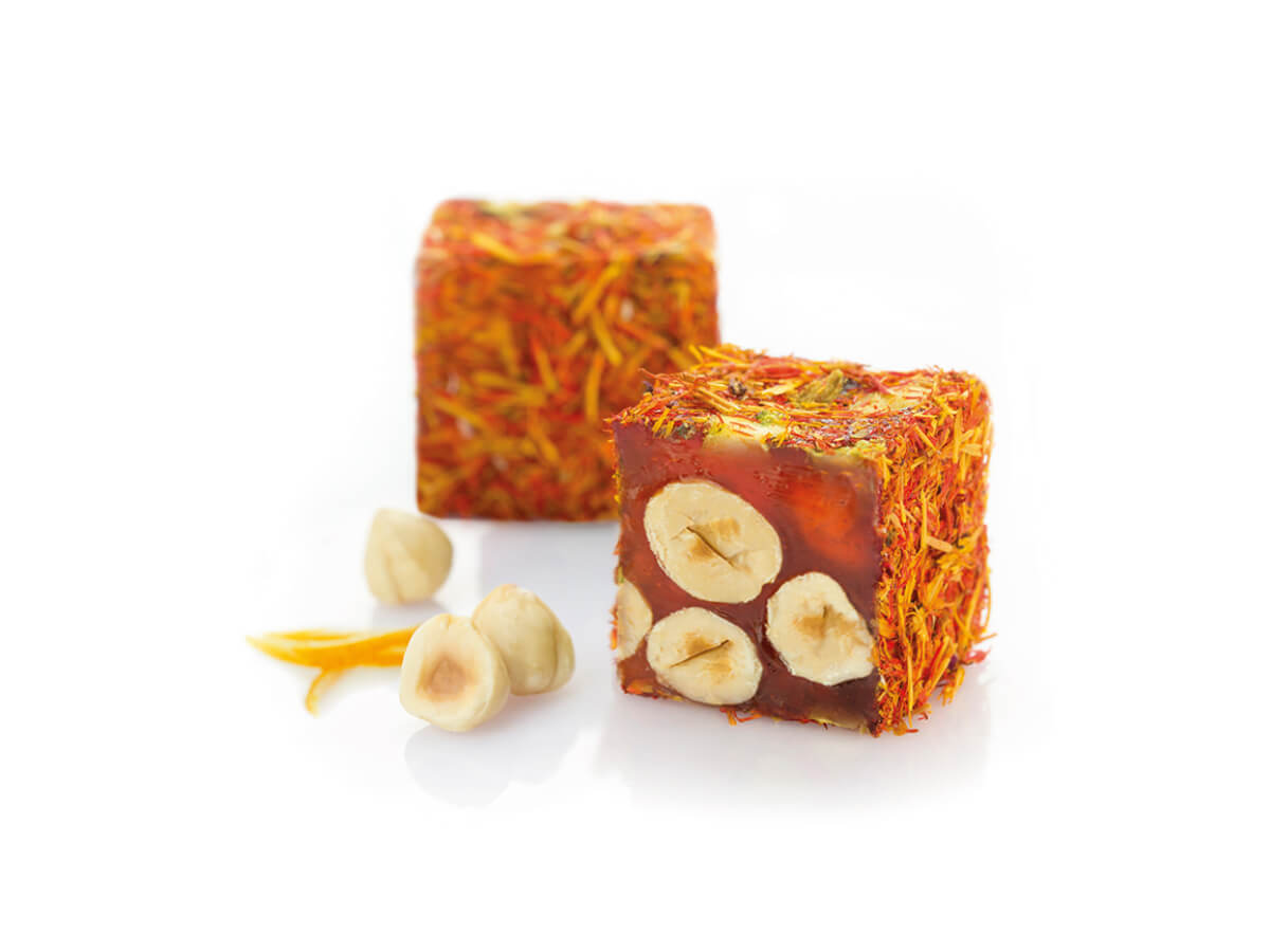 Hazelnut & Orange Flavor Coated With Safflower || Lokum Safası