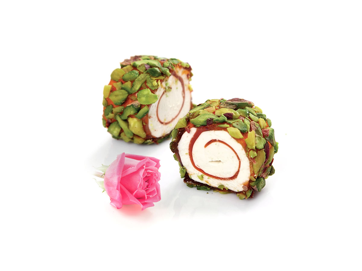 Hazelnut & Rose Flav. Coated with Sliced Pistachio || Lokum Safası